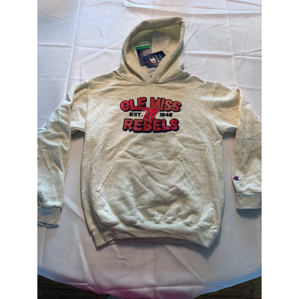 Champion Kids Ole Miss Rebels Hoodie Heather Grey Pullover Sweatshirt YXL 14-16